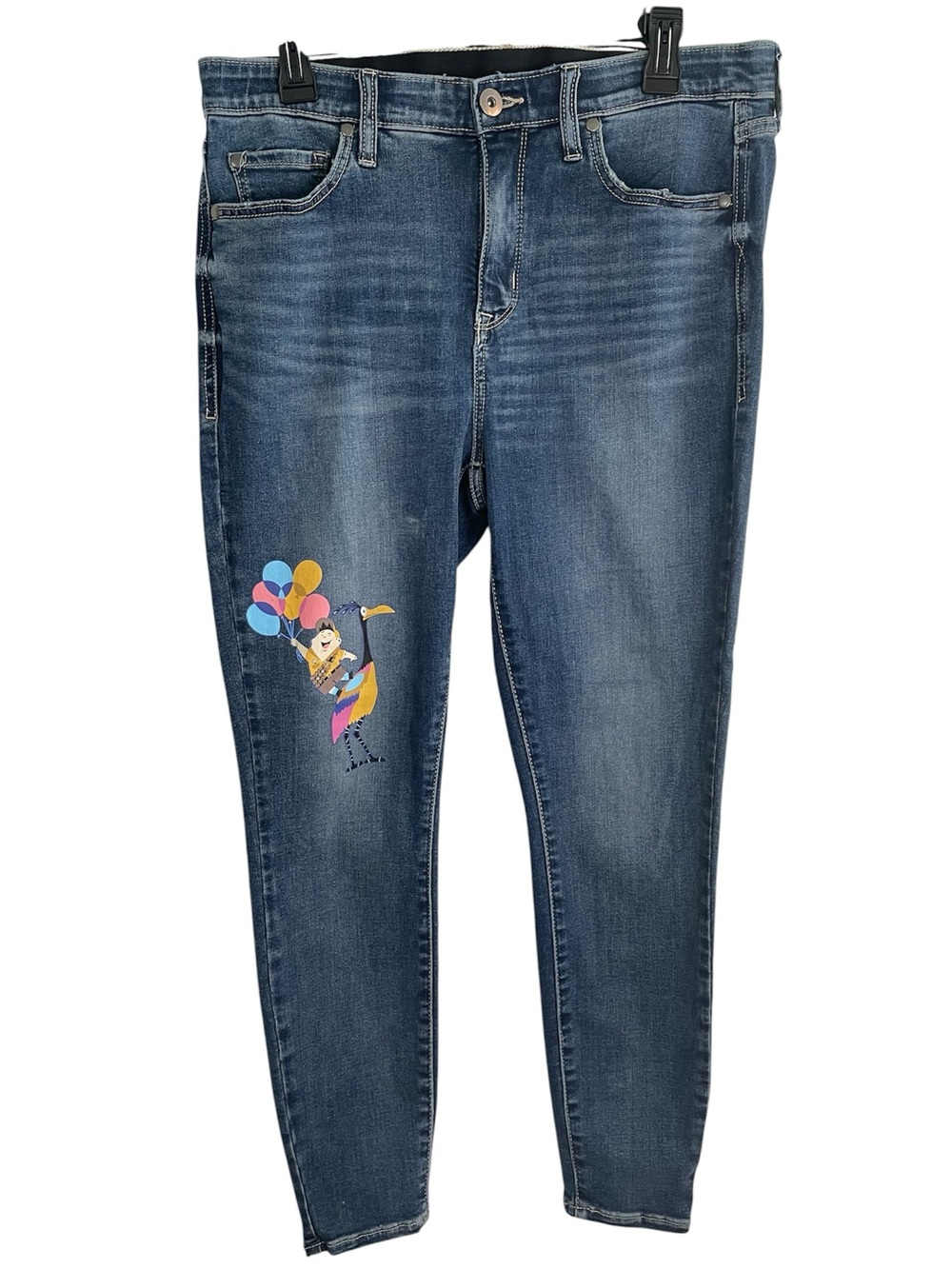Disney Pixar Dark Blue Skinny Stretch Jeans Up Character Patch Size 14 rare
